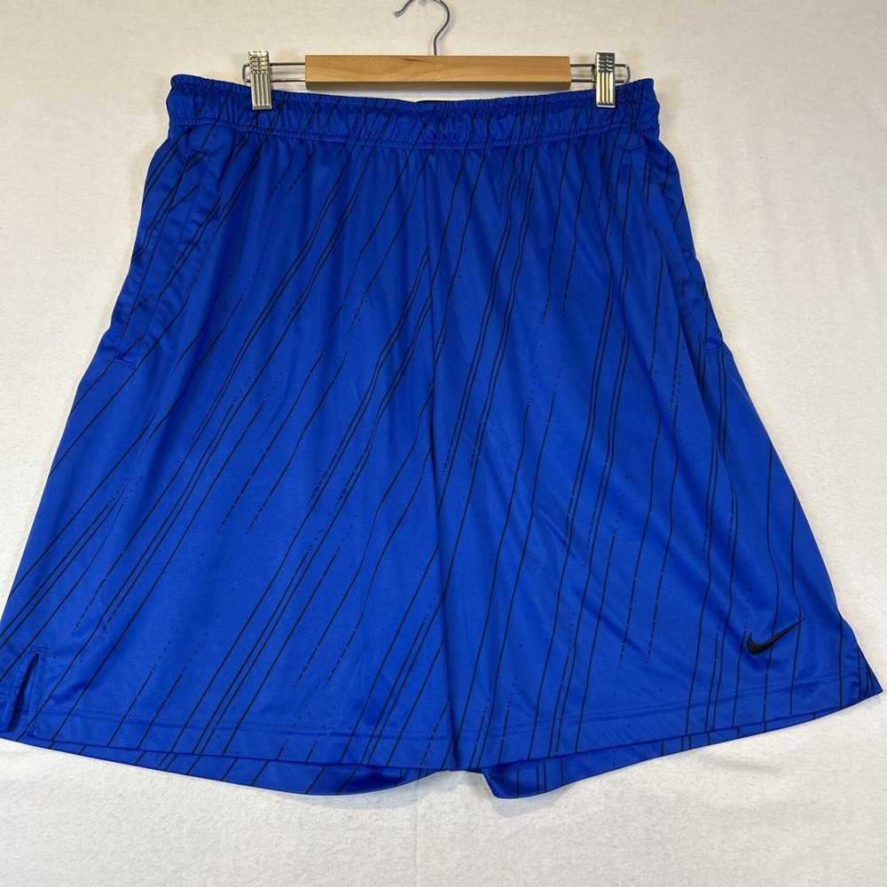Nike Dri-Fit Athletic Shorts Mens XL Blue Black Stripes Pockets Drawstring